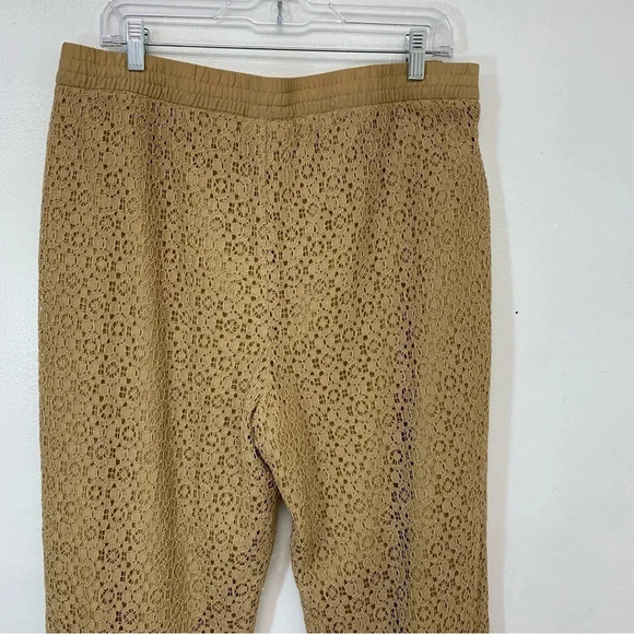 Chicos 2 Pants Lace Pull On Large  Ankle Brown  Lined Tapered Elastic Classic - Picture 5 of 13